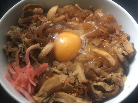 エリンギと白滝の牛丼